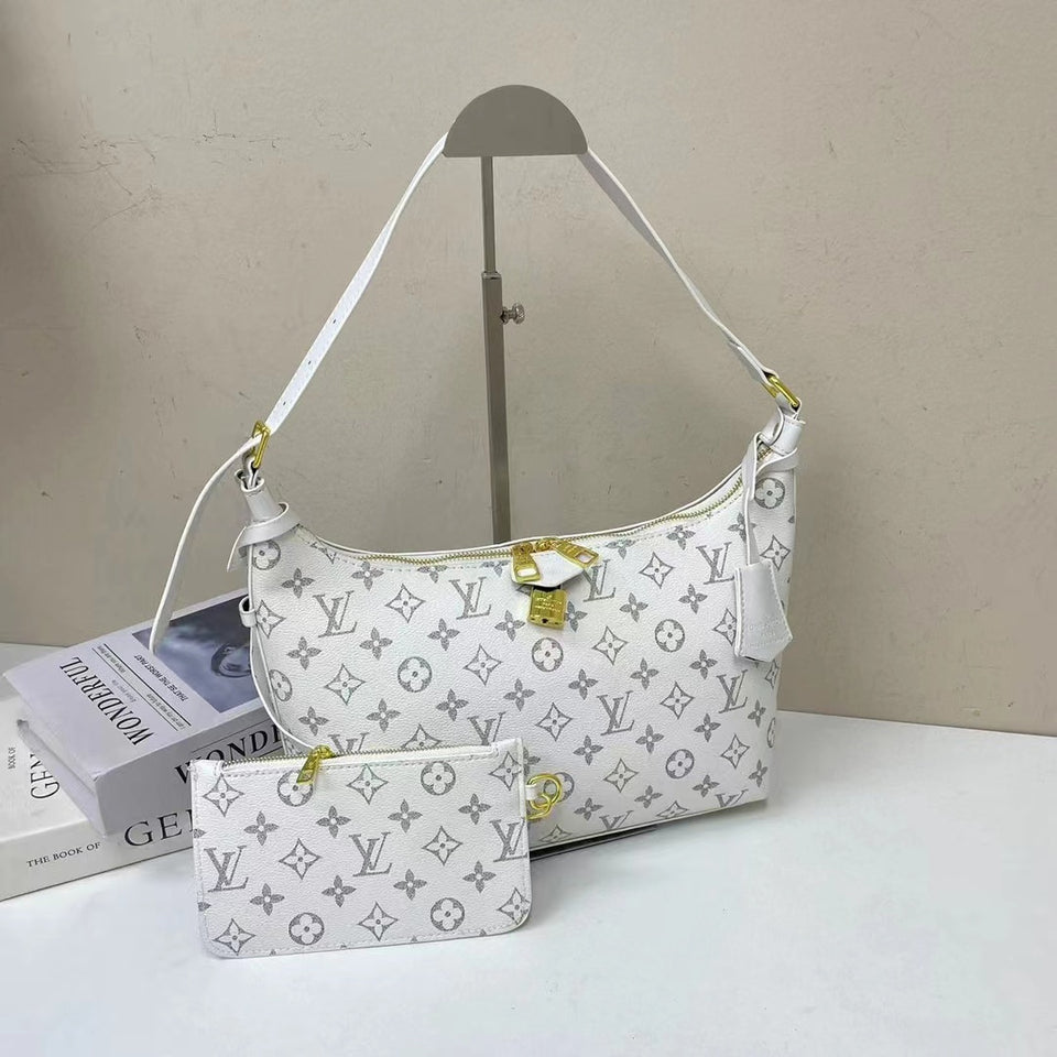 Luxury Designer Shoulder Bag with Checkered Pattern and Matching Pouch